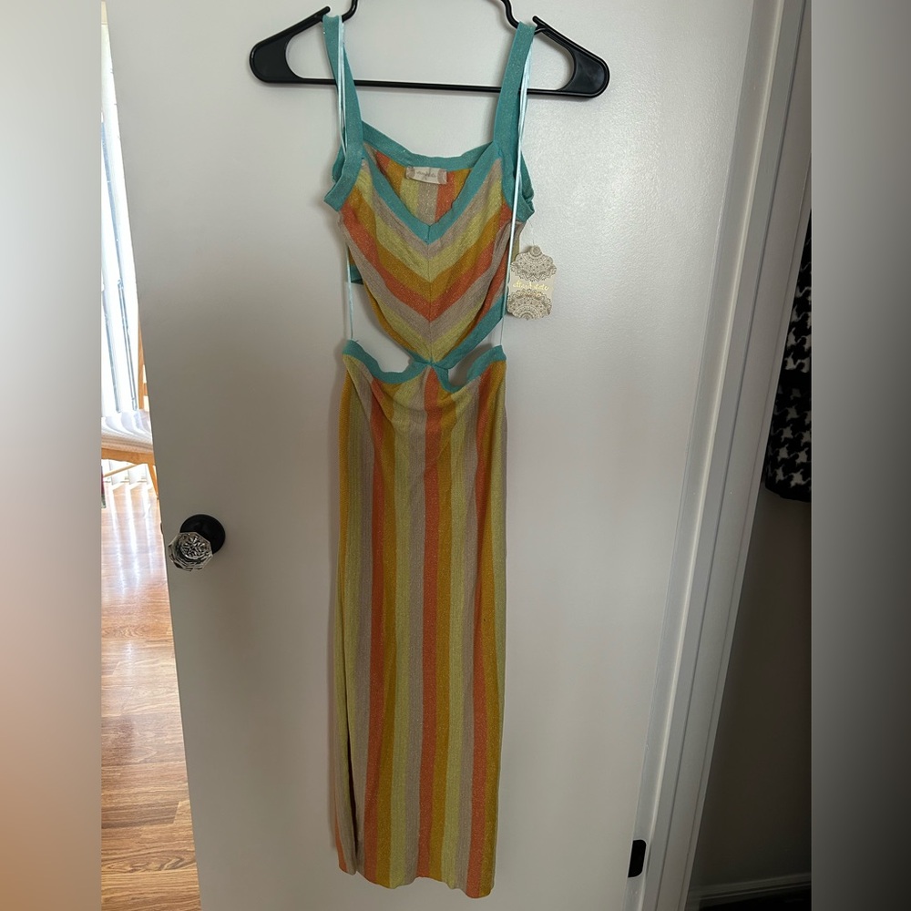 Altar'd State Multicolor Striped Knit Cut-Out Sleeveless Maxi Dress Size S